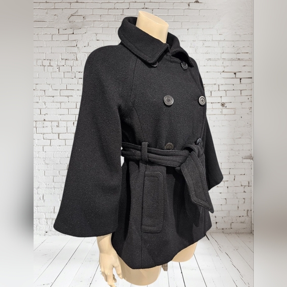 J. CREW Vtg Wool Black Belted Double Breasted Pea Coat 6 - Picture 3 of 8